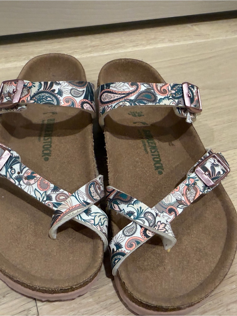 Birkenstock Kids Paisley-Print Sandals in Pink and Teal
